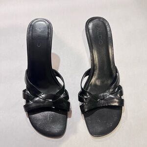 Vintage ALDO Black Leather Slide Mules